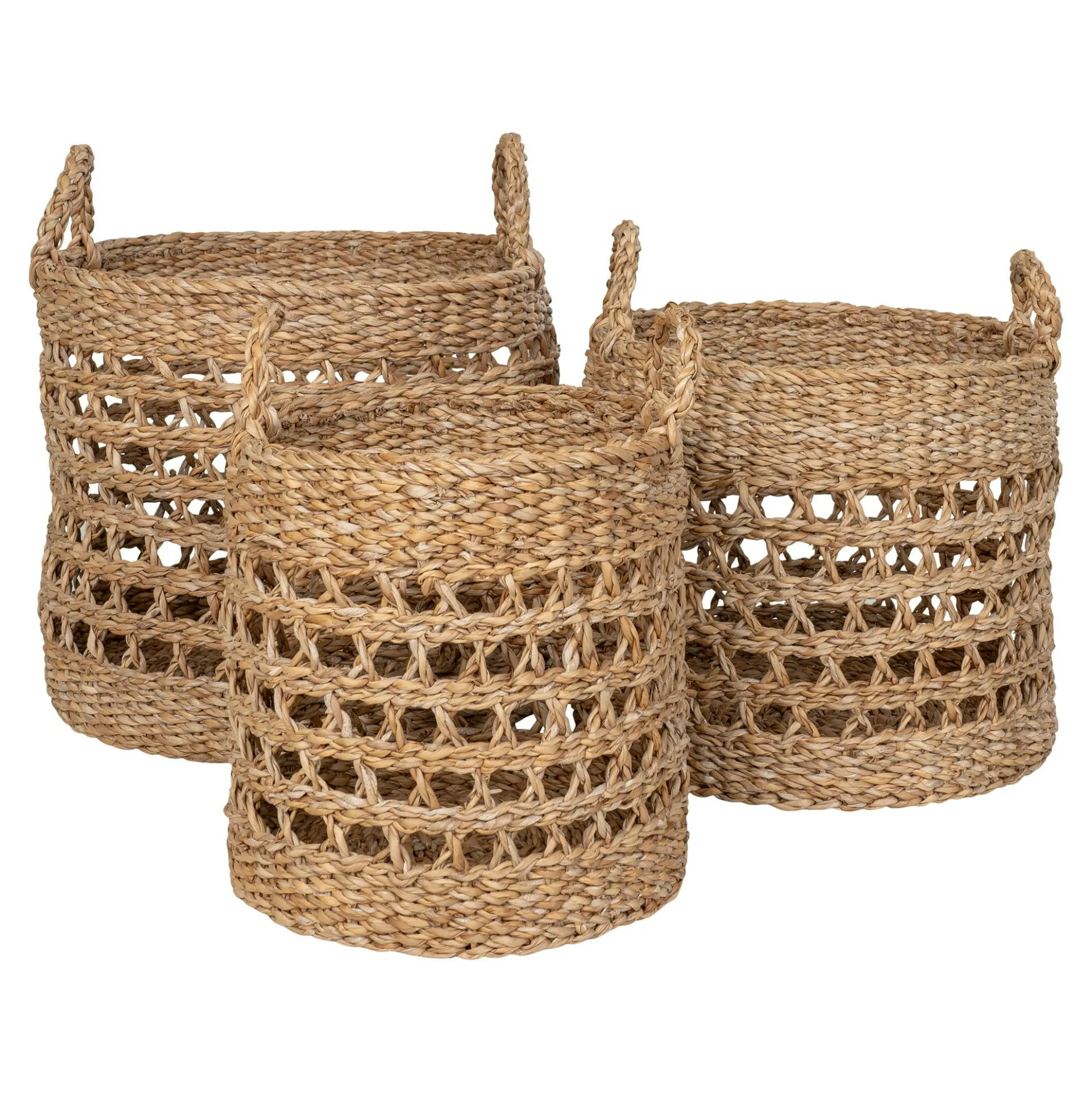 Panier cache-pot rond avec poignées, tressage ajouré (lot de 3)