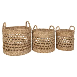Panier cache-pot rond avec poignées, tressage ajouré (lot de 3)