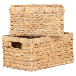 Panier de rangement déco en jacinthe d'eau avec poignées (lot de 2)