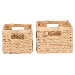 Panier de rangement déco en jacinthe d'eau avec poignées (lot de 2)