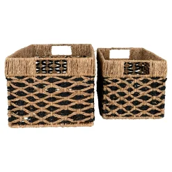 Panier de rangement déco en jonc de mer noir et naturel (lot de 2)