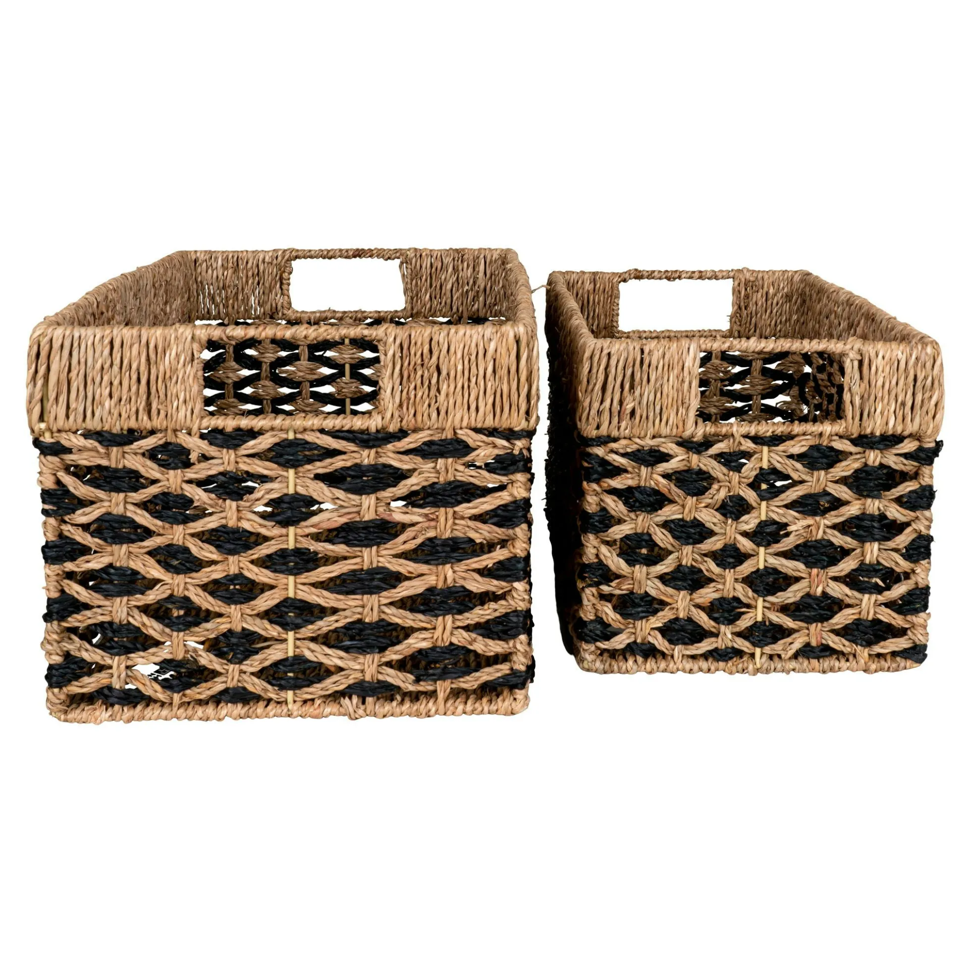 Panier de rangement déco en jonc de mer noir et naturel (lot de 2)
