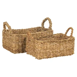 Panier de rangement rectangulaire en jonc de mer avec poignées (lot de 2)