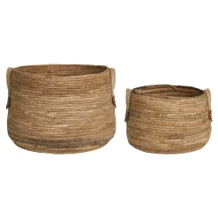 Panier de rangement rond avec poignées, en feuille de bananier (lot de 2)