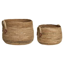 Panier de rangement rond avec poignées, en feuille de bananier (lot de 2)