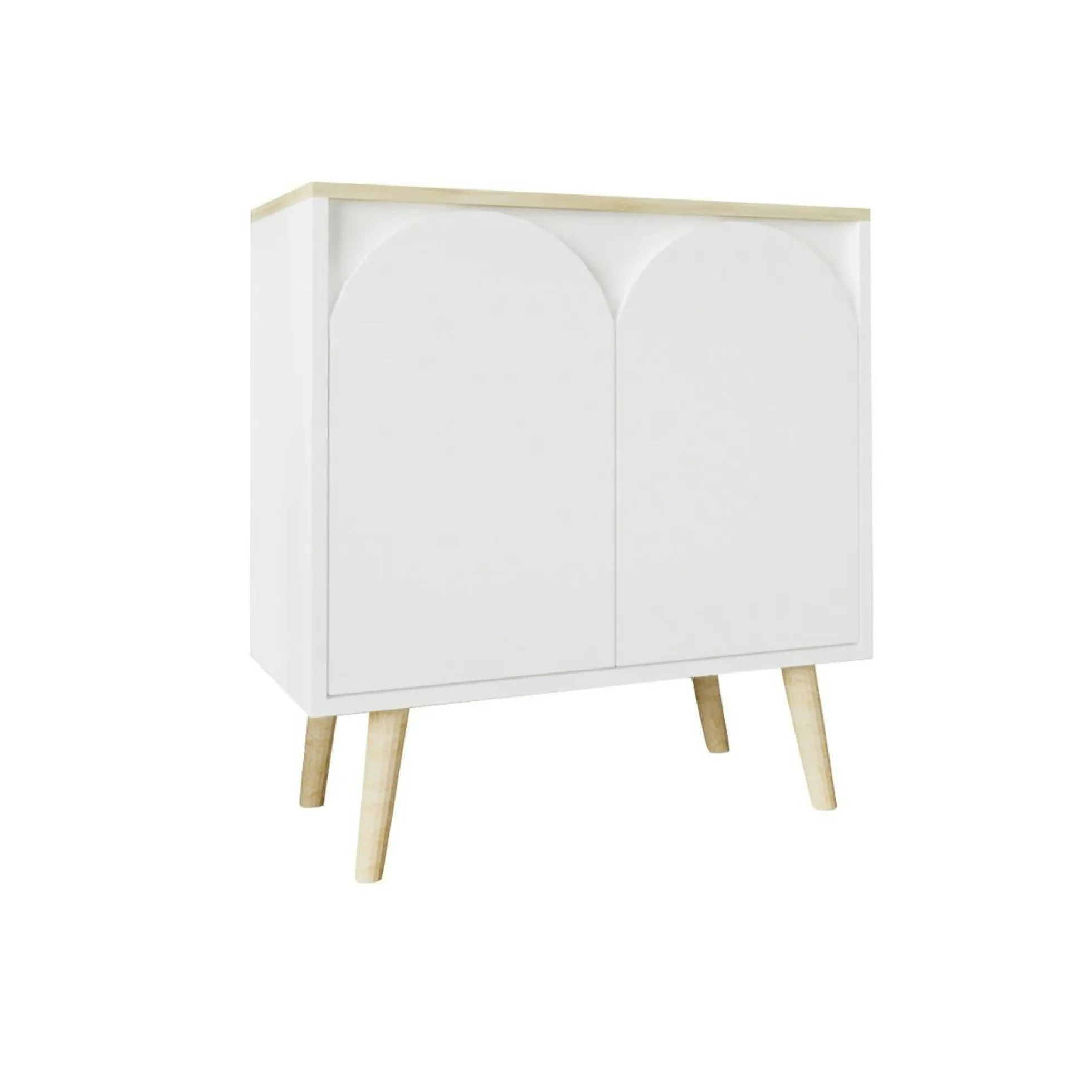Petit buffet blanc 2 portes, plateau effet bois clair MARFA