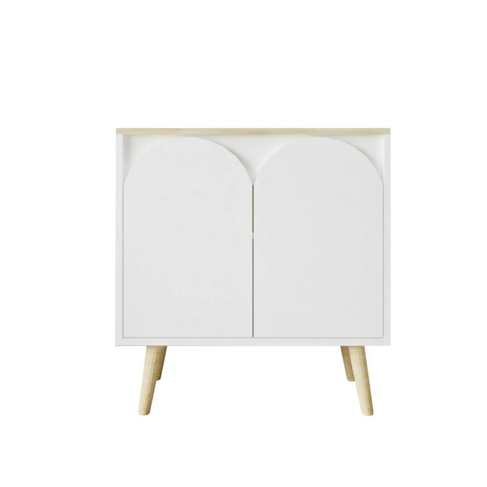 Petit buffet blanc 2 portes, plateau effet bois clair MARFA
