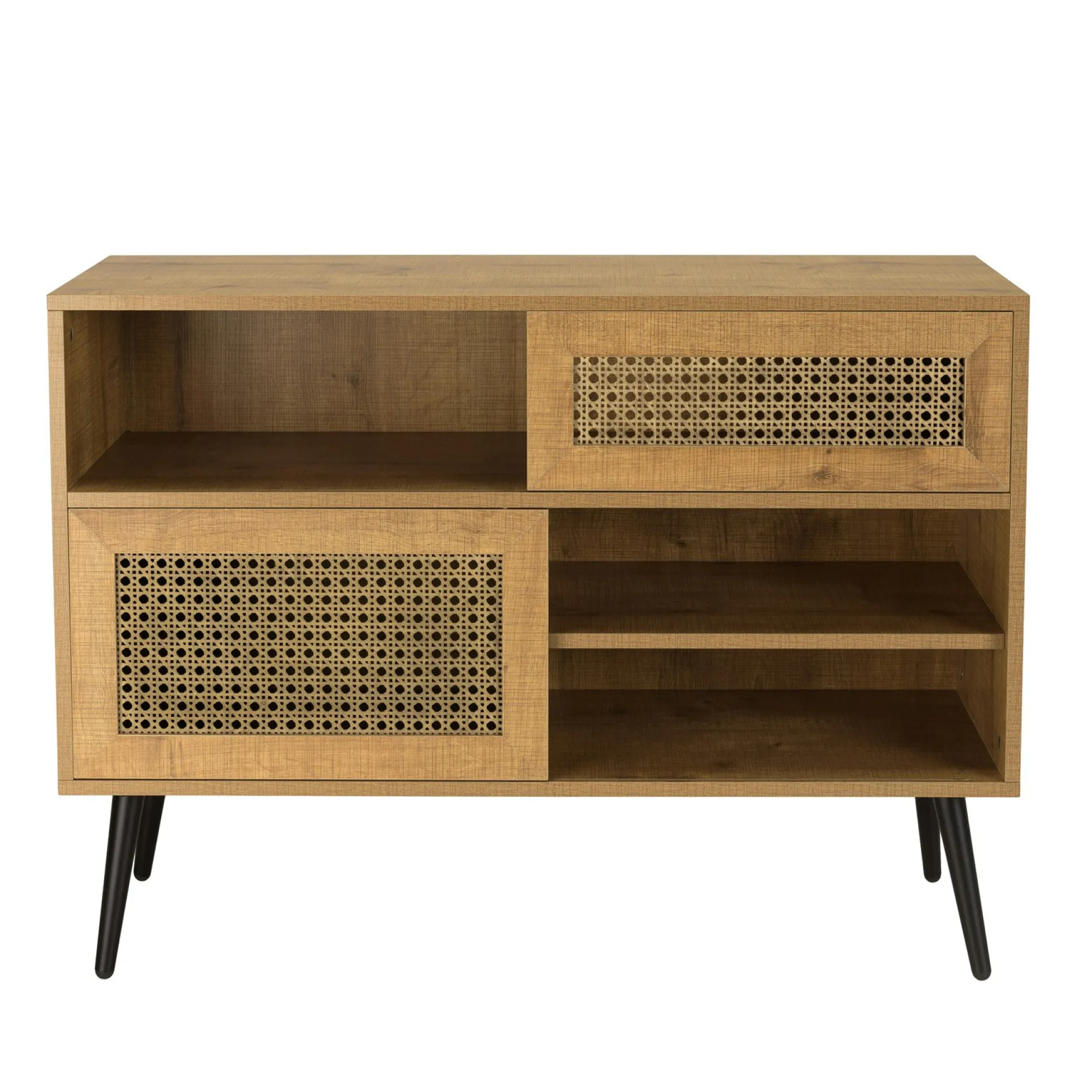 Petit buffet bois effet cannage 2 portes coulissantes ALCUDIA