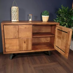 Petit buffet bois motif damier 120 cm OKA