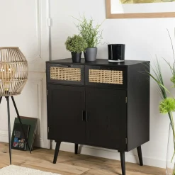 Petit buffet bois noir avec cannage PALMA 2