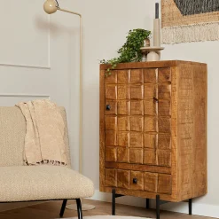 Petit buffet bois 1 porte décor damier UDA