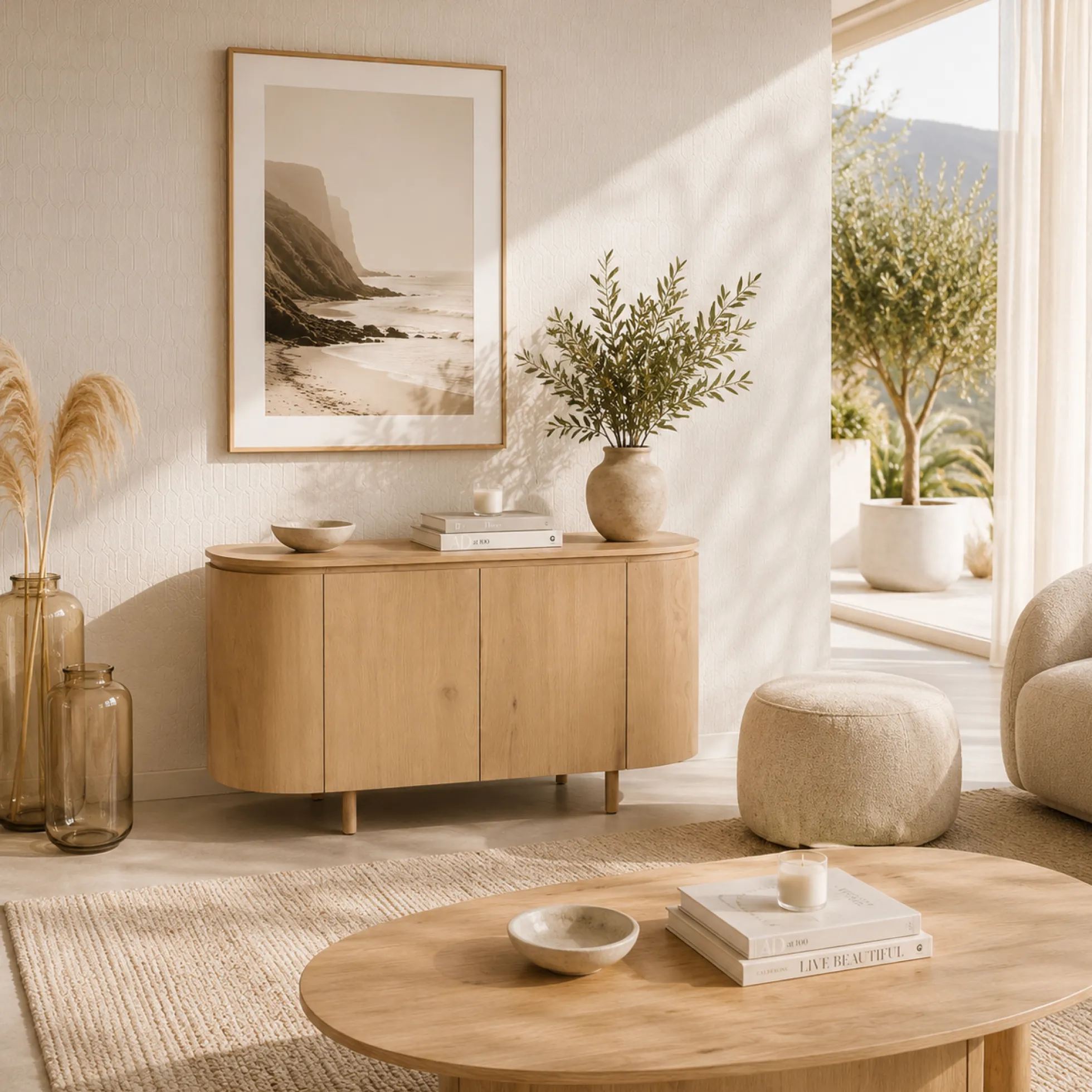 Petit buffet design en chêne clair 2 portes LOREN