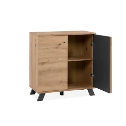 Petit buffet moderne 1 porte noire rainurée ALVA