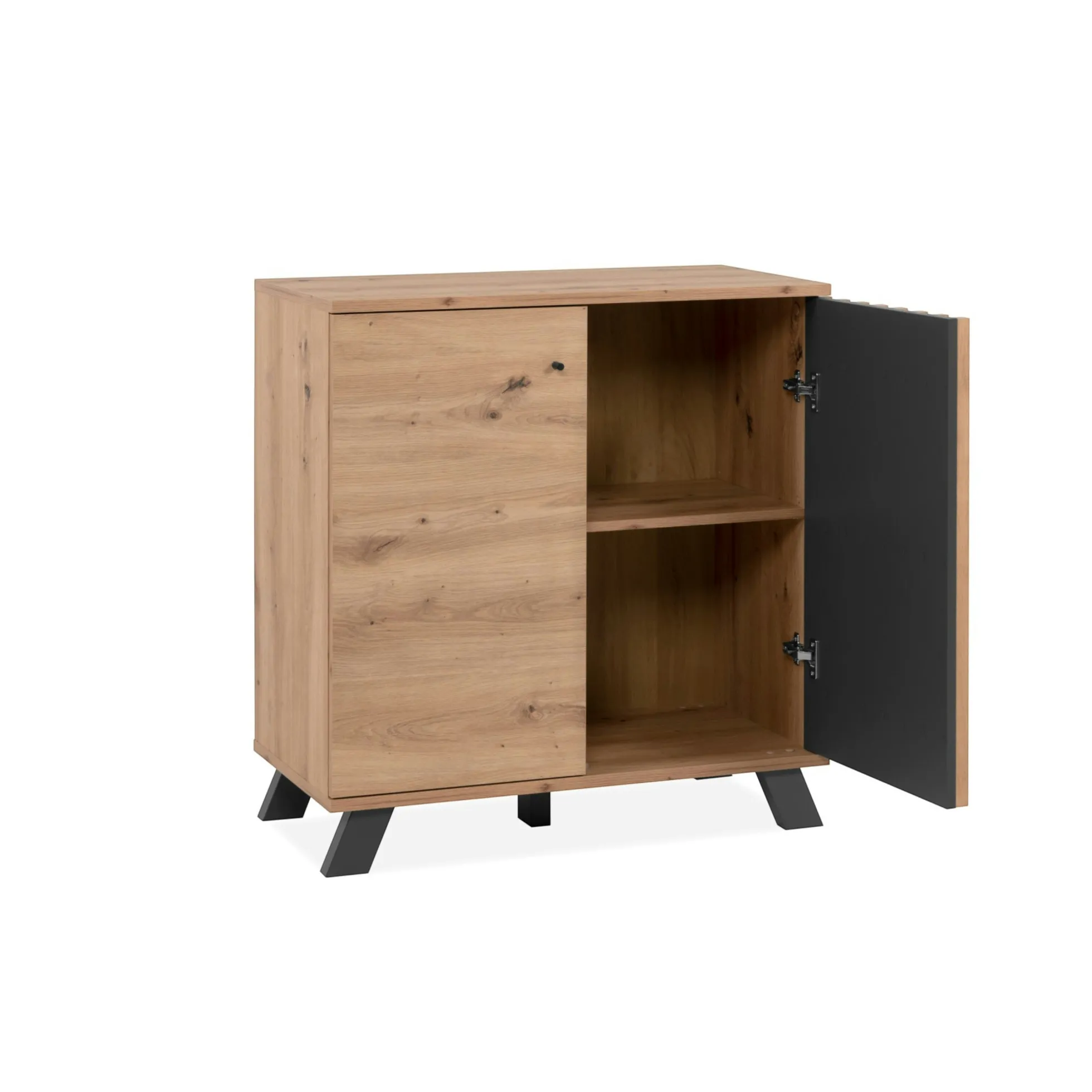 Petit buffet moderne 1 porte noire rainurée ALVA