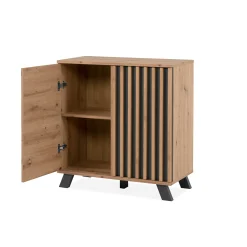 Petit buffet moderne 1 porte noire rainurée ALVA