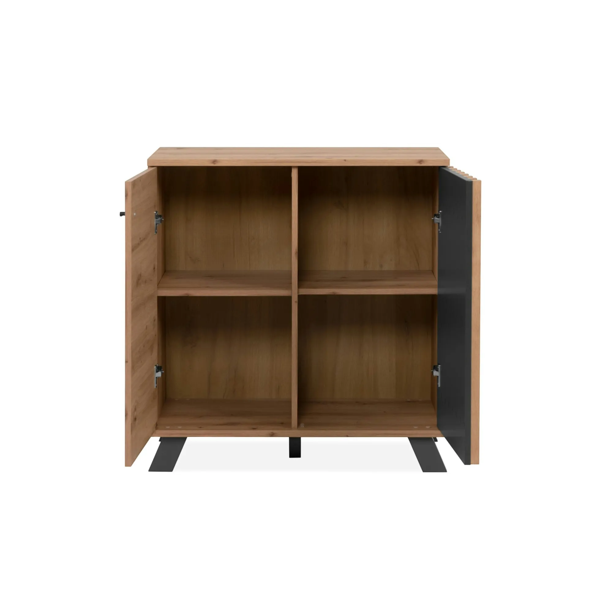 Petit buffet moderne 1 porte noire rainurée ALVA