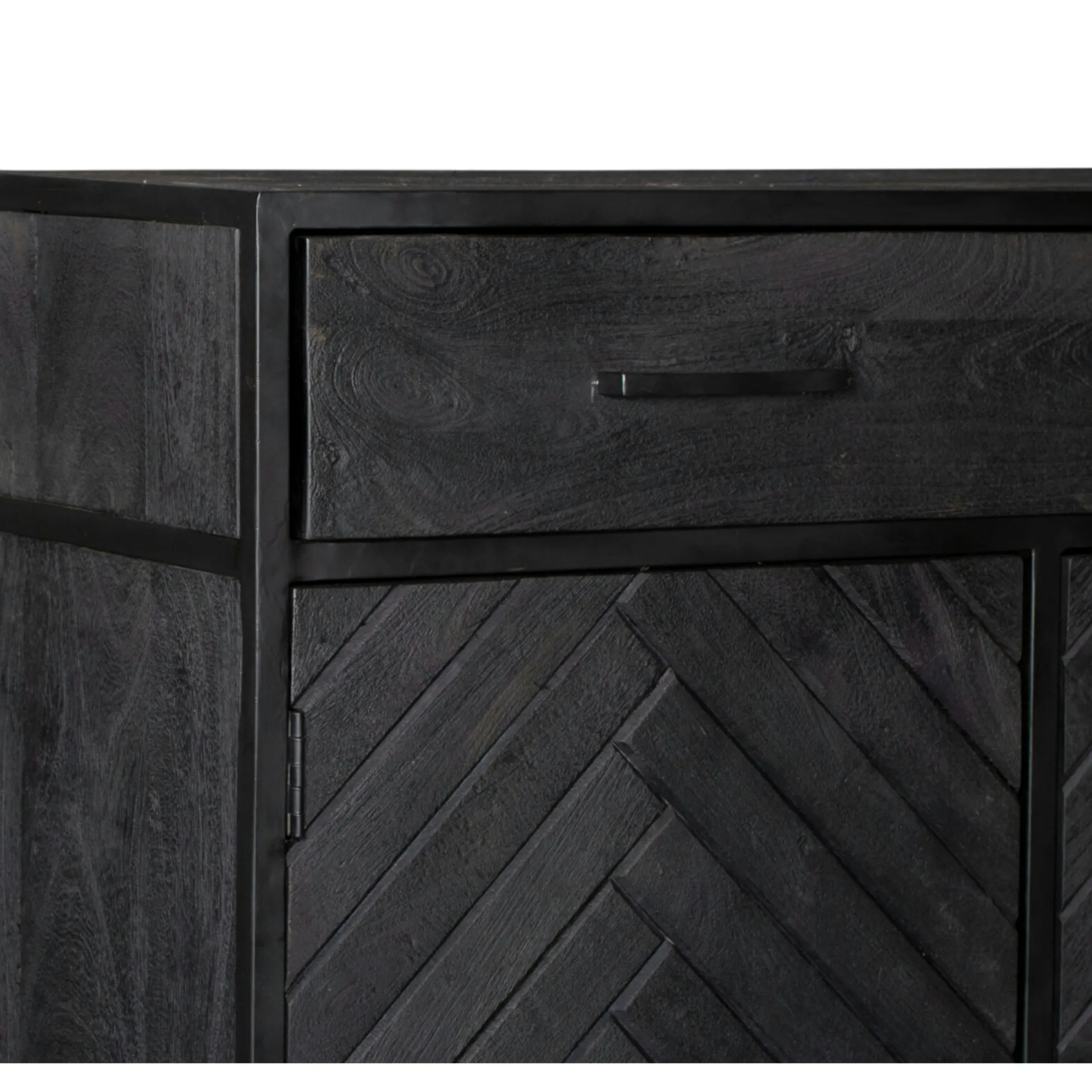 Petit buffet noir en bois de manguier 2 portes ALVERA
