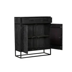 Petit buffet noir en bois de manguier 2 portes ALVERA