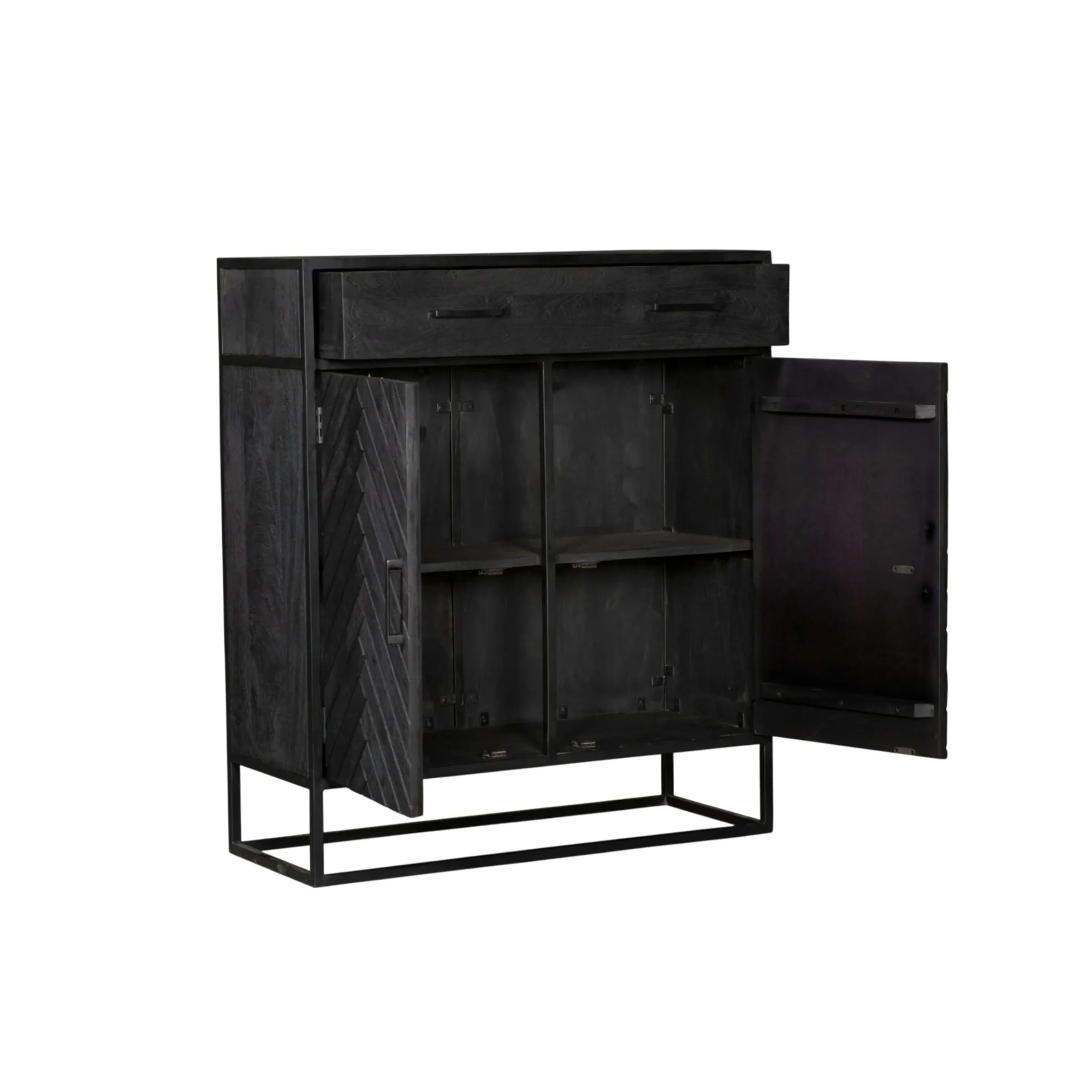 Petit buffet noir en bois de manguier 2 portes ALVERA
