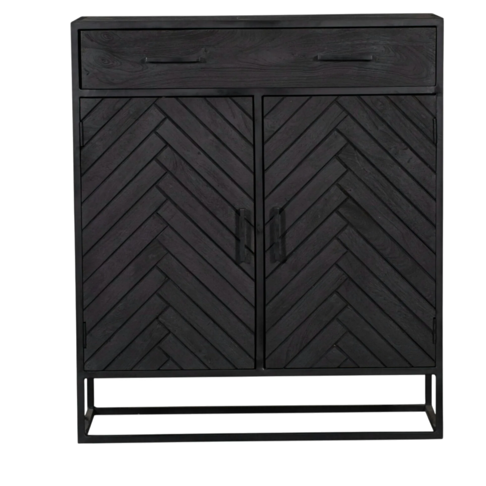 Petit buffet noir en bois de manguier 2 portes ALVERA