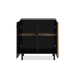 Petit buffet 2 portes design noir et décor bois NOREN