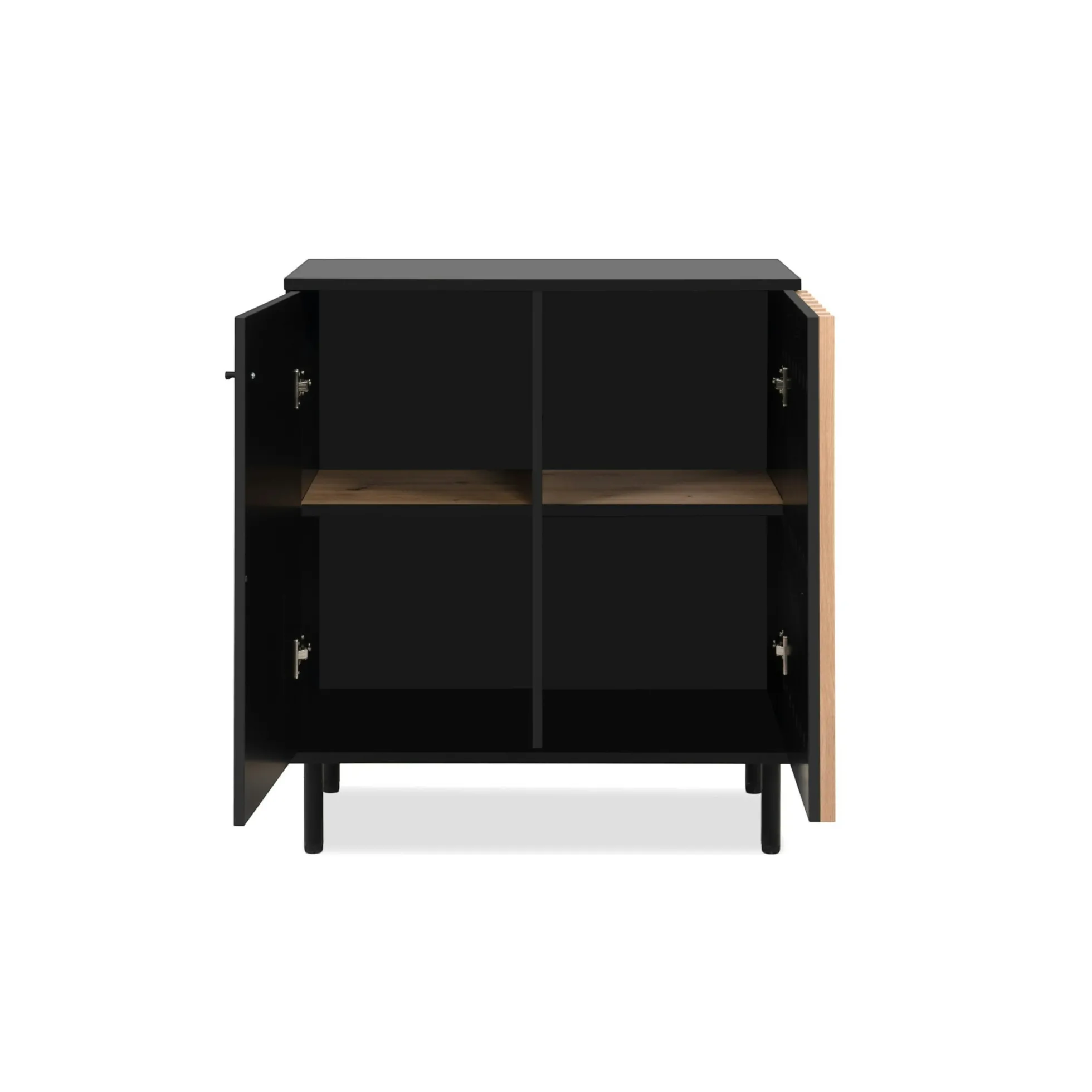 Petit buffet 2 portes design noir et décor bois NOREN