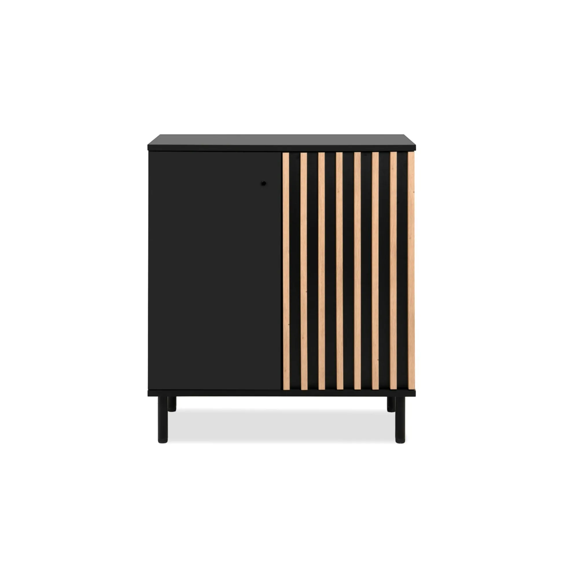Petit buffet 2 portes design noir et décor bois NOREN