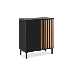 Petit buffet 2 portes design noir et décor bois NOREN