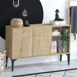 Petit buffet 2 portes effet chêne - avec niches JENA