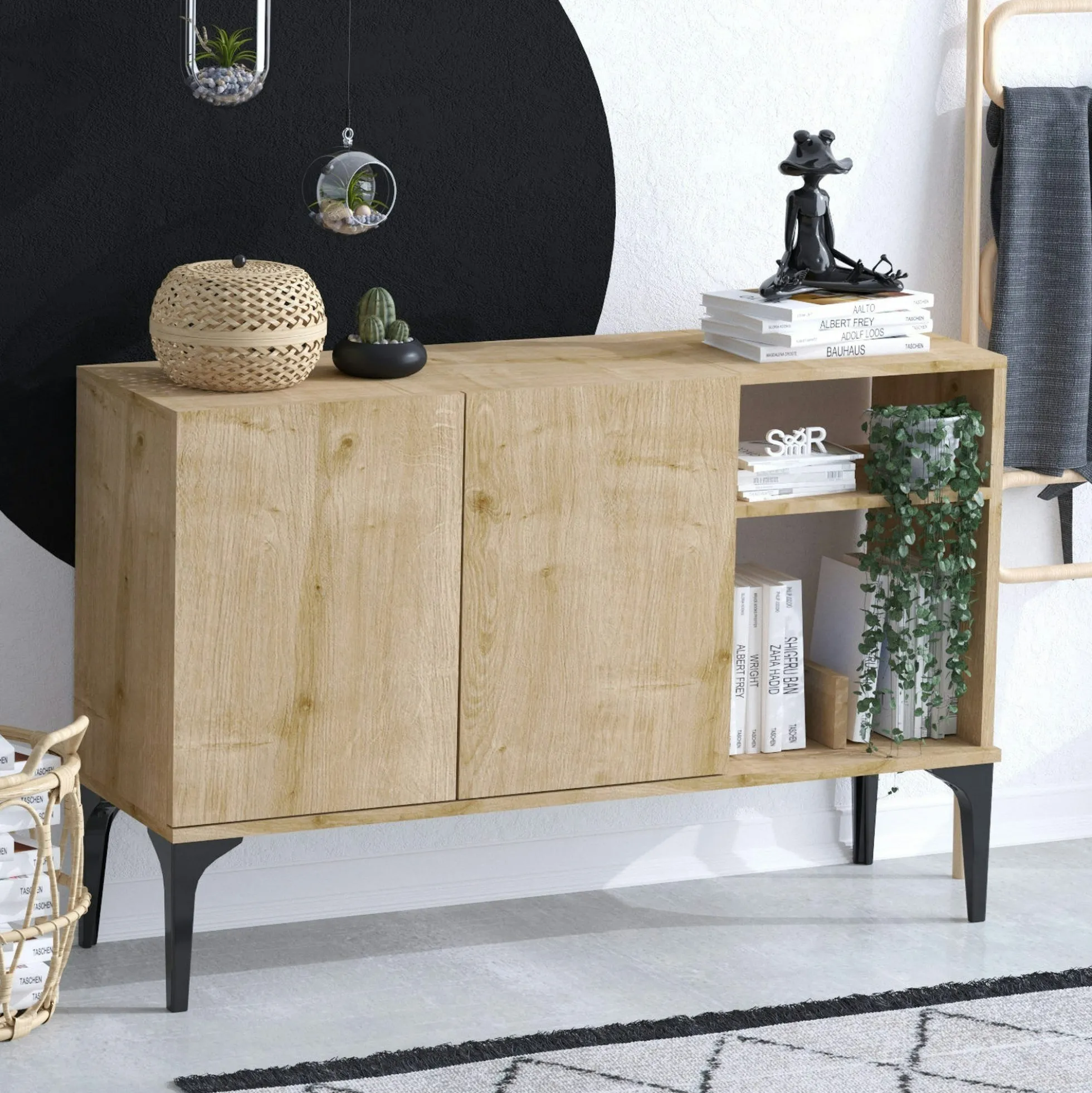 Petit buffet 2 portes effet chêne - avec niches JENA
