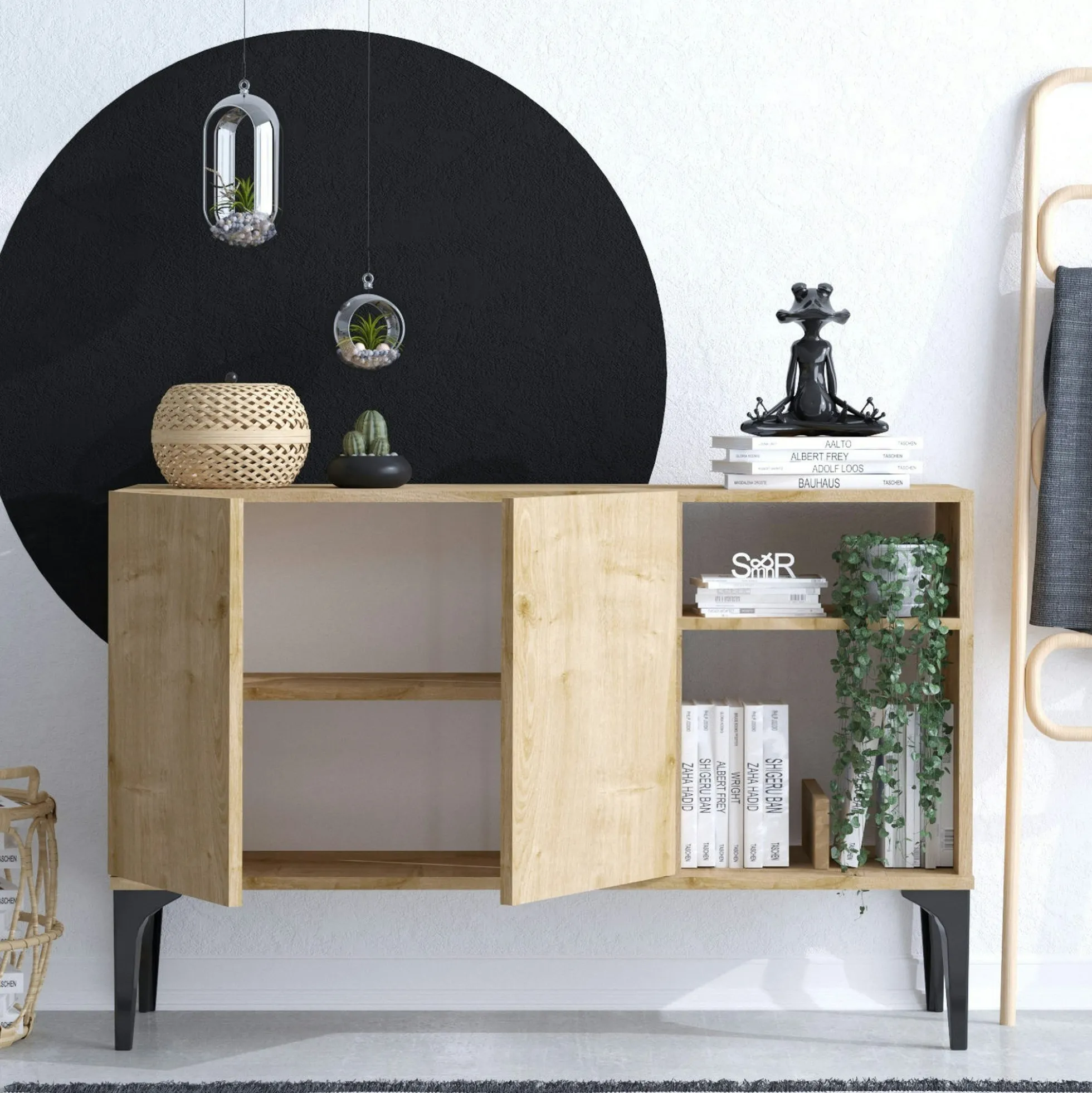 Petit buffet 2 portes effet chêne - avec niches JENA