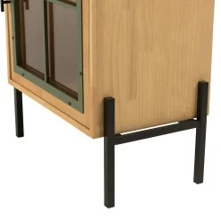 Petit buffet 1 porte vitrée contour vert BAGAN