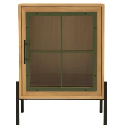 Petit buffet 1 porte vitrée contour vert BAGAN