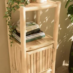 Petite colonne de rangement 3 niveaux rondins teck naturel MANAK