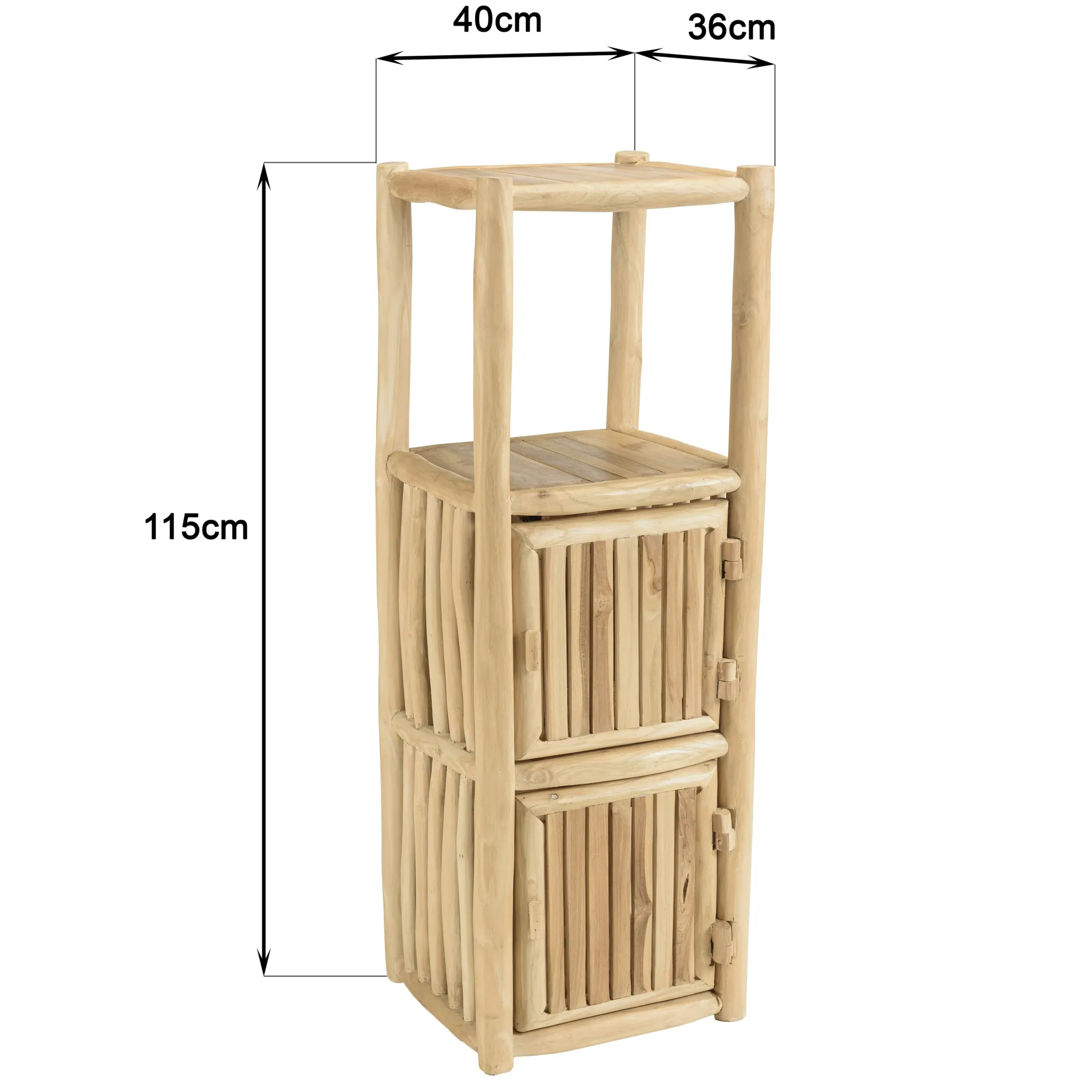 Petite colonne de rangement 3 niveaux rondins teck naturel MANAK
