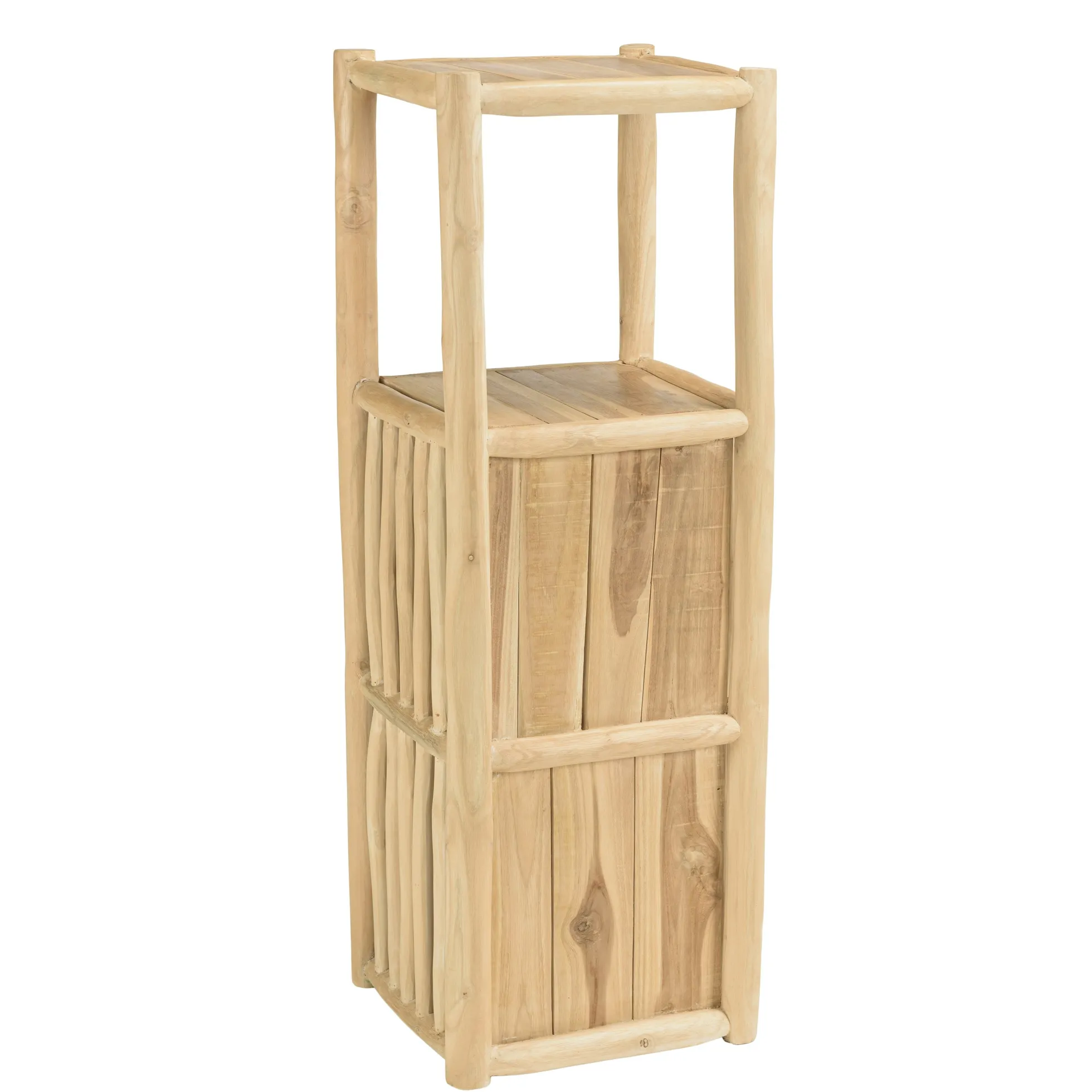 Petite colonne de rangement 3 niveaux rondins teck naturel MANAK