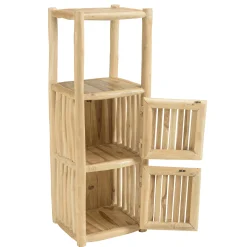 Petite colonne de rangement 3 niveaux rondins teck naturel MANAK