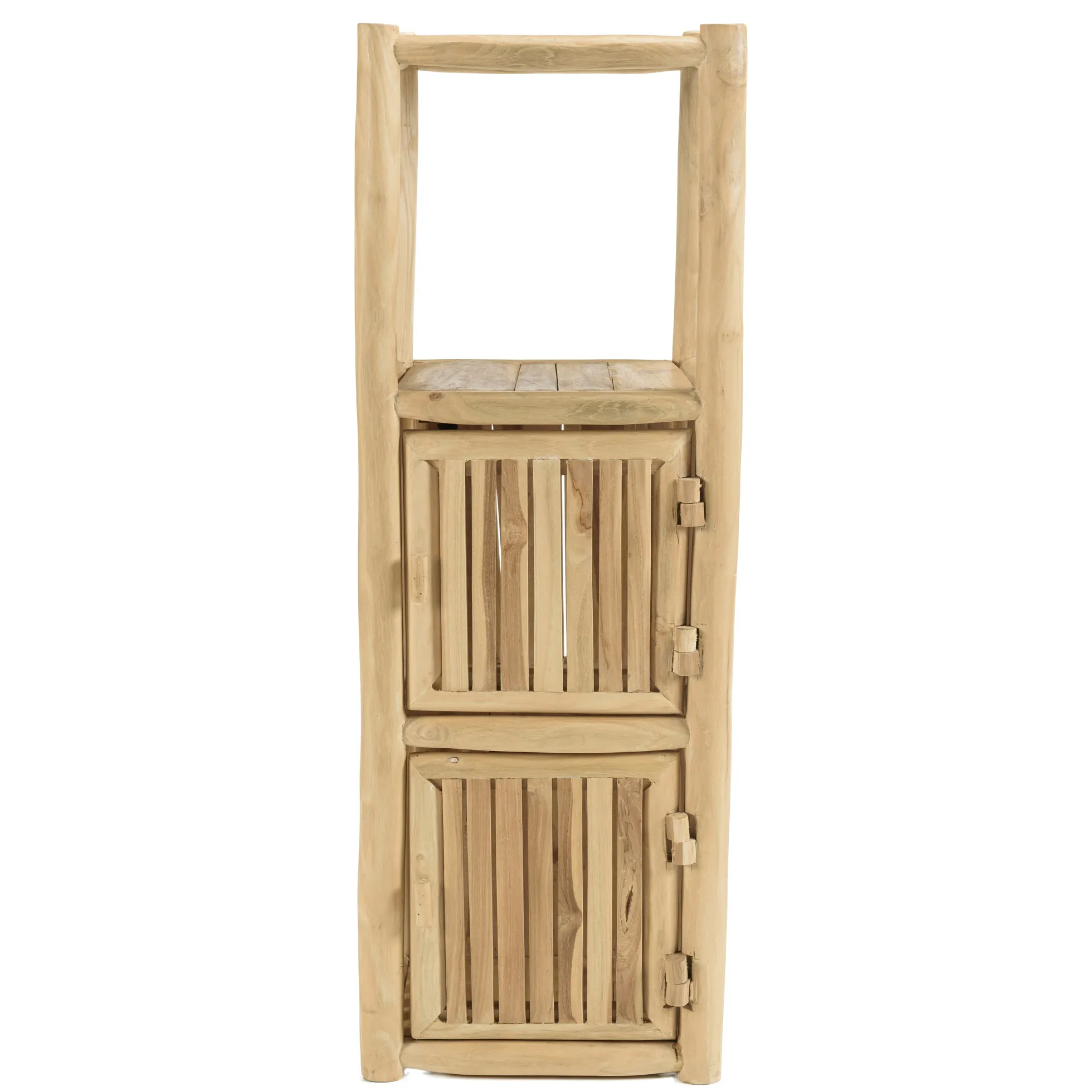 Petite colonne de rangement 3 niveaux rondins teck naturel MANAK
