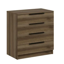 Petite commode moderne 4 tiroirs effet bois de noyer BYRON