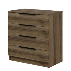 Petite commode moderne 4 tiroirs effet bois de noyer BYRON