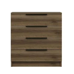 Petite commode moderne 4 tiroirs effet bois de noyer BYRON