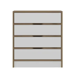 Petite commode moderne 4 tiroirs effet noyer & blanc BYRON