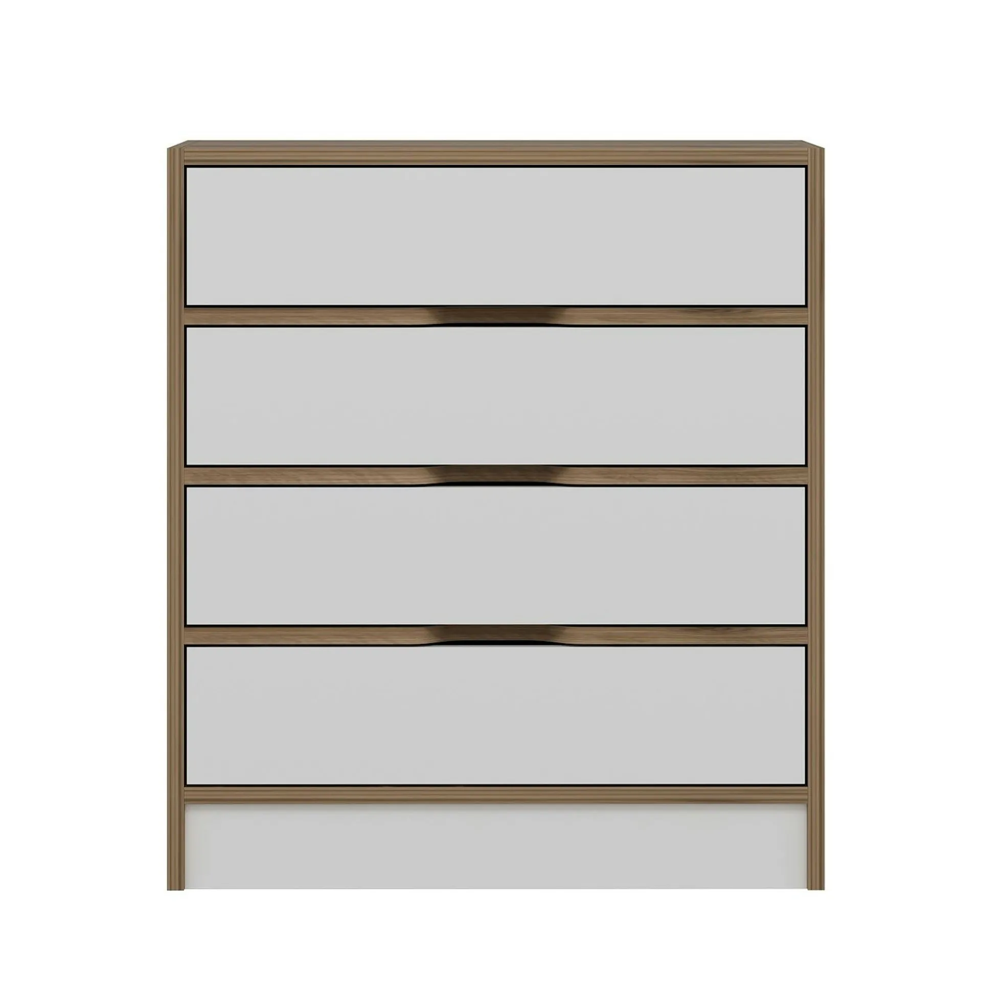 Petite commode moderne 4 tiroirs effet noyer & blanc BYRON