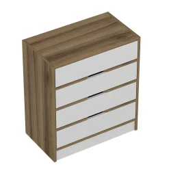 Petite commode moderne 4 tiroirs effet noyer & blanc BYRON