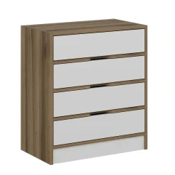 Petite commode moderne 4 tiroirs effet noyer & blanc BYRON