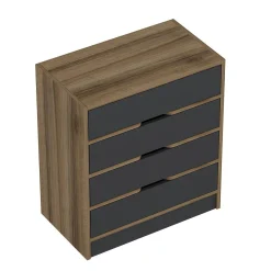 Petite commode moderne 4 tiroirs effet noyer & gris BYRON