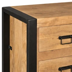 Petite commode 3 tiroirs bois clair et métal noir MILORA