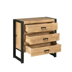 Petite commode 3 tiroirs bois clair et métal noir MILORA