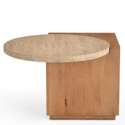 Petite table basse travertin et bois design DUOMO