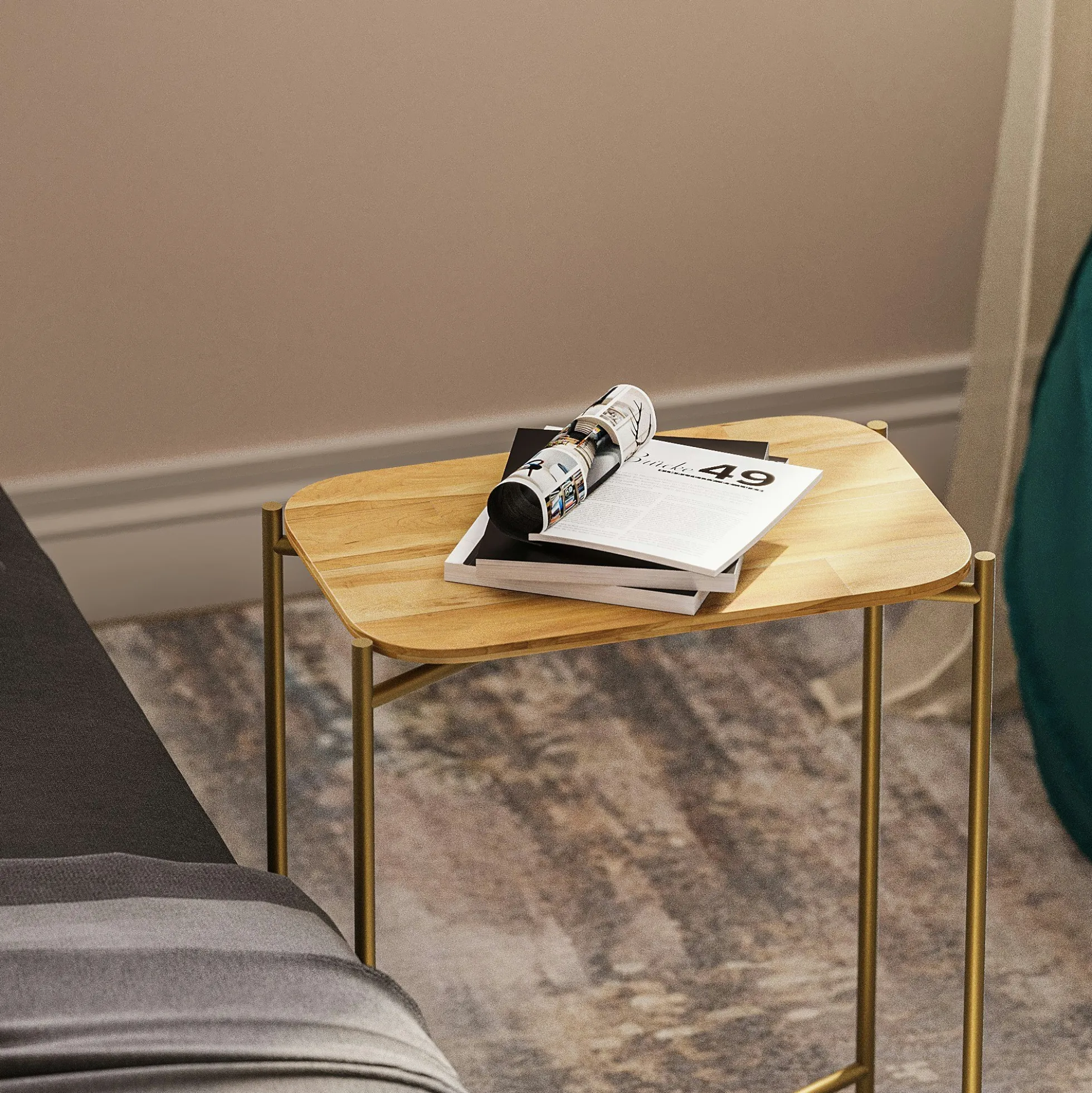 Petite table bois rectangulaire - structure métal doré JENA